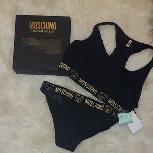 Moschino Black and Gold Bralette and Brief Set